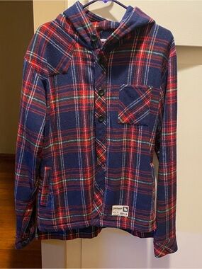 YoungLA Plaid Hooded Jacket - Navy and Red